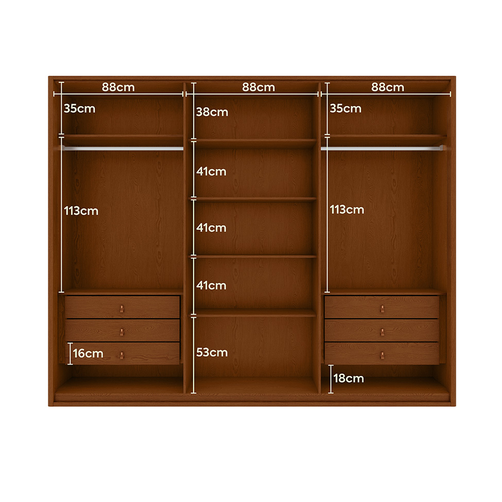 Guarda-Roupa Casal Leeder sem Pés 6 Portas 6 Gavetas Frassino
