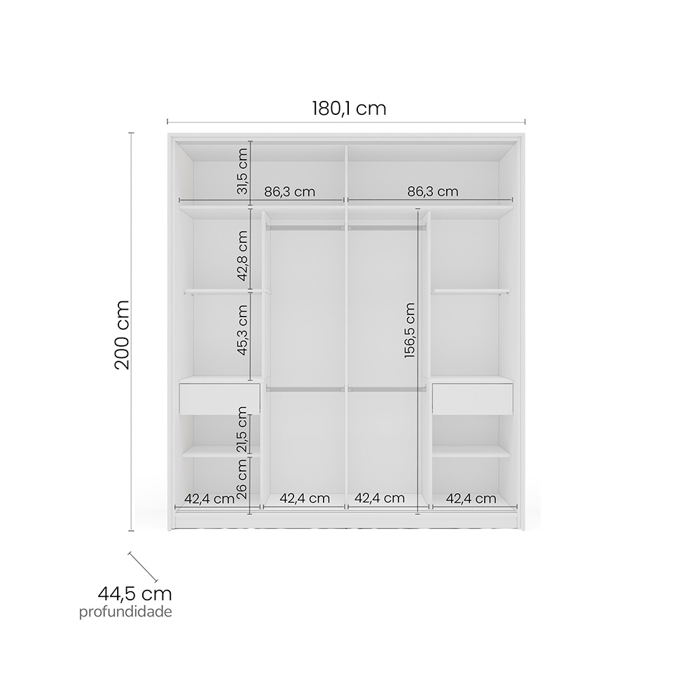 Guarda-Roupa Casal Lisboa 2 Portas 2 Gavetas Branco