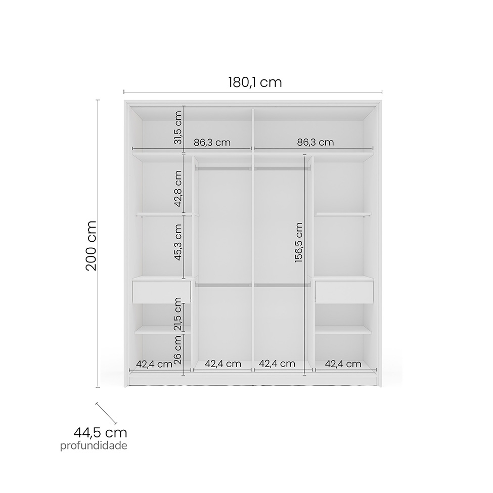 Guarda-Roupa Casal Lisboa 2 Portas 2 Gavetas Branco e Cinza