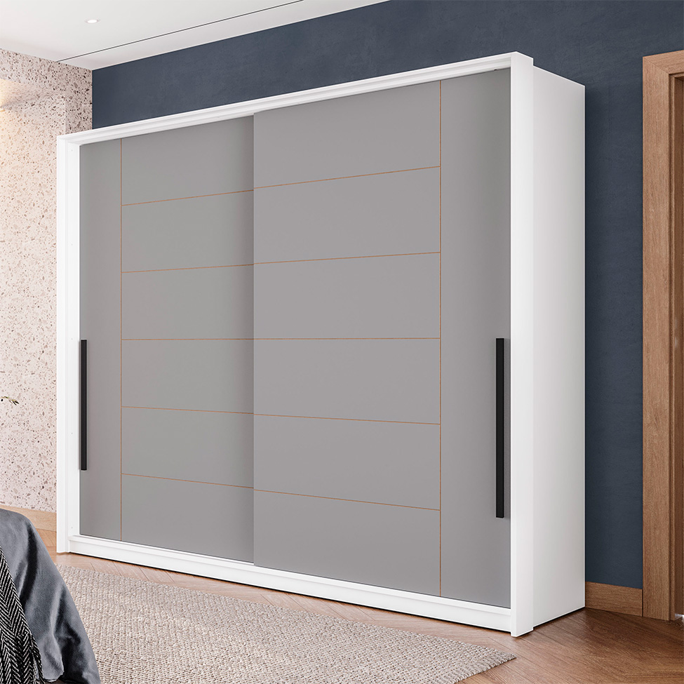 Guarda-Roupa Casal Lisboa 2 Portas 2 Gavetas Branco e Cinza