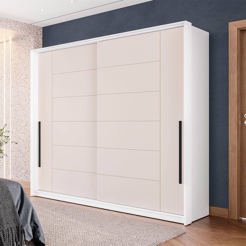 Guarda-Roupa Casal Lisboa 2 Portas 2 Gavetas Branco e Creme