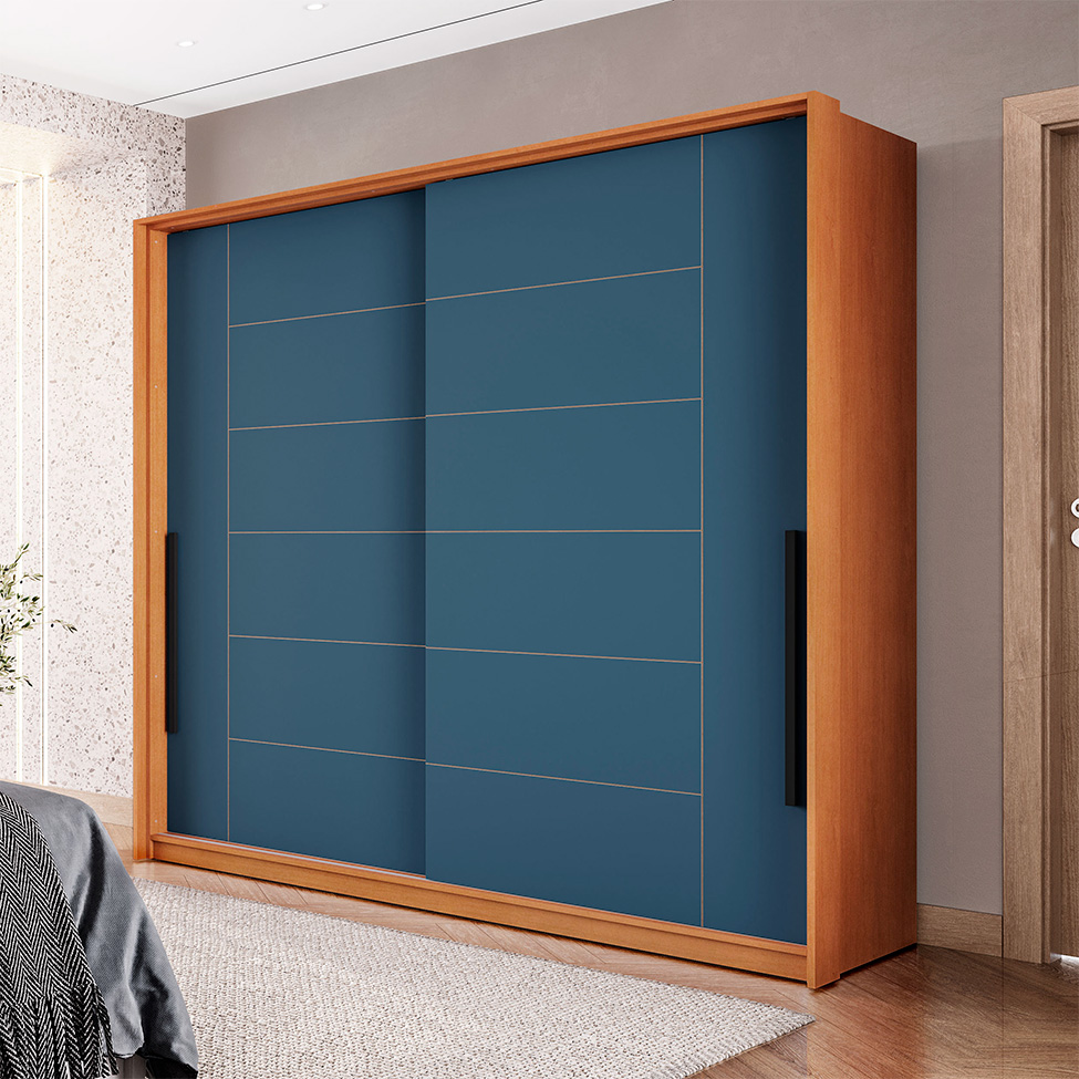 Guarda-Roupa Casal Lisboa 2 Portas 2 Gavetas Freijó e Azul