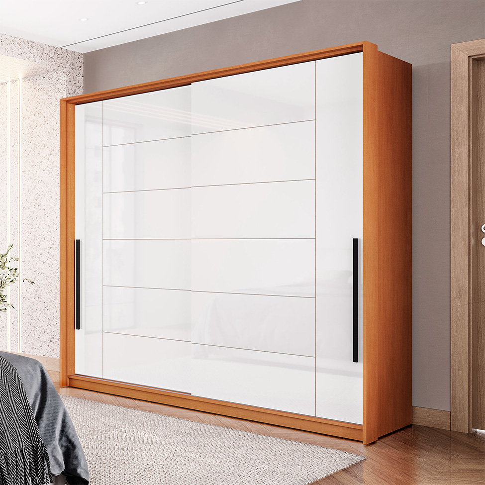Guarda-Roupa Casal Lisboa 2 Portas 2 Gavetas Freijó e Branco