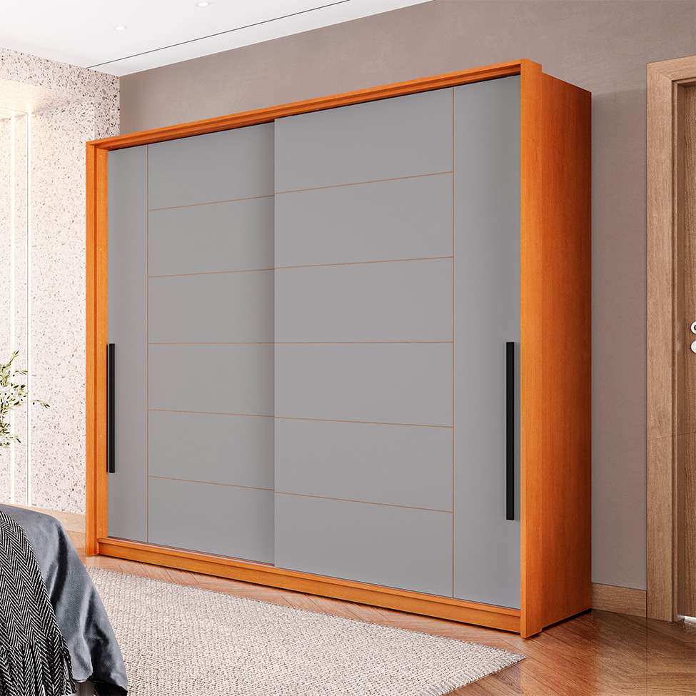 Guarda-Roupa Casal Lisboa 2 Portas 2 Gavetas Freijó e Cinza