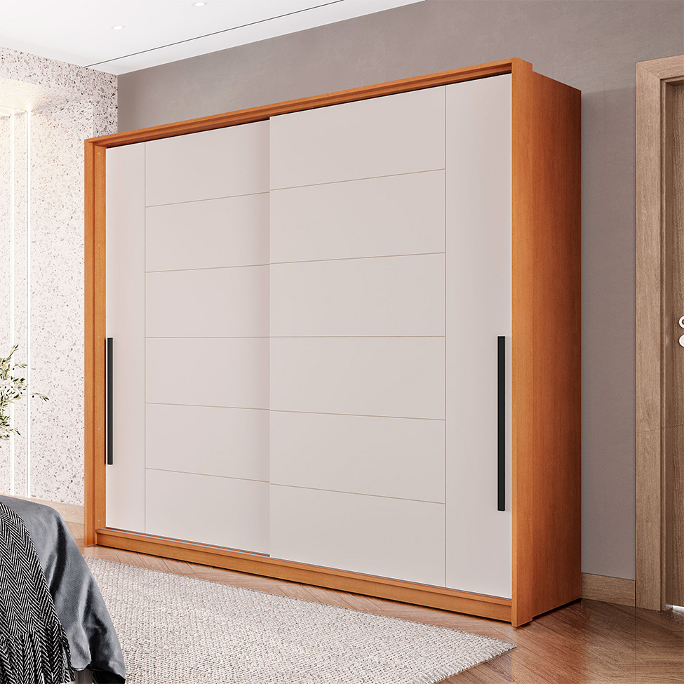 Guarda-Roupa Casal Lisboa 2 Portas 2 Gavetas Freijó e Creme