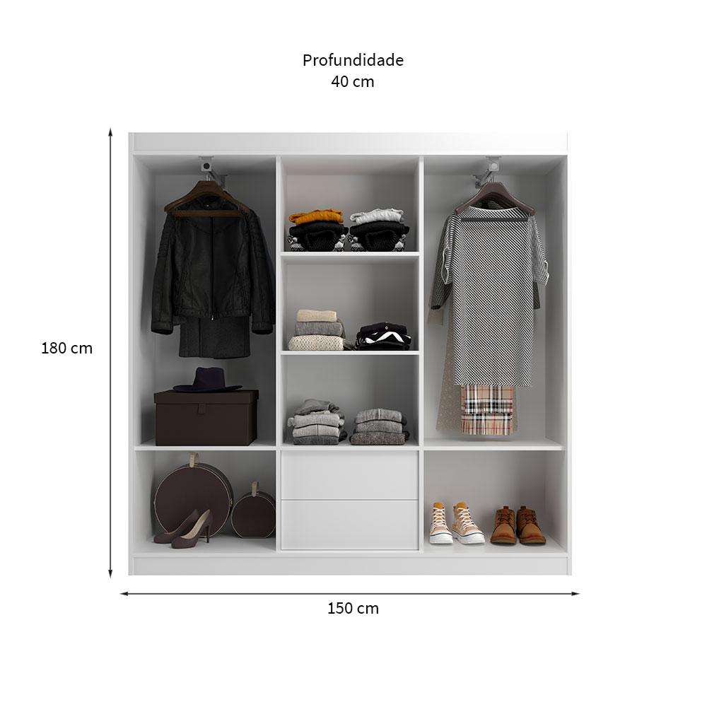 Guarda-Roupa Casal Lisboa 3 Portas 2 Gavetas Branco