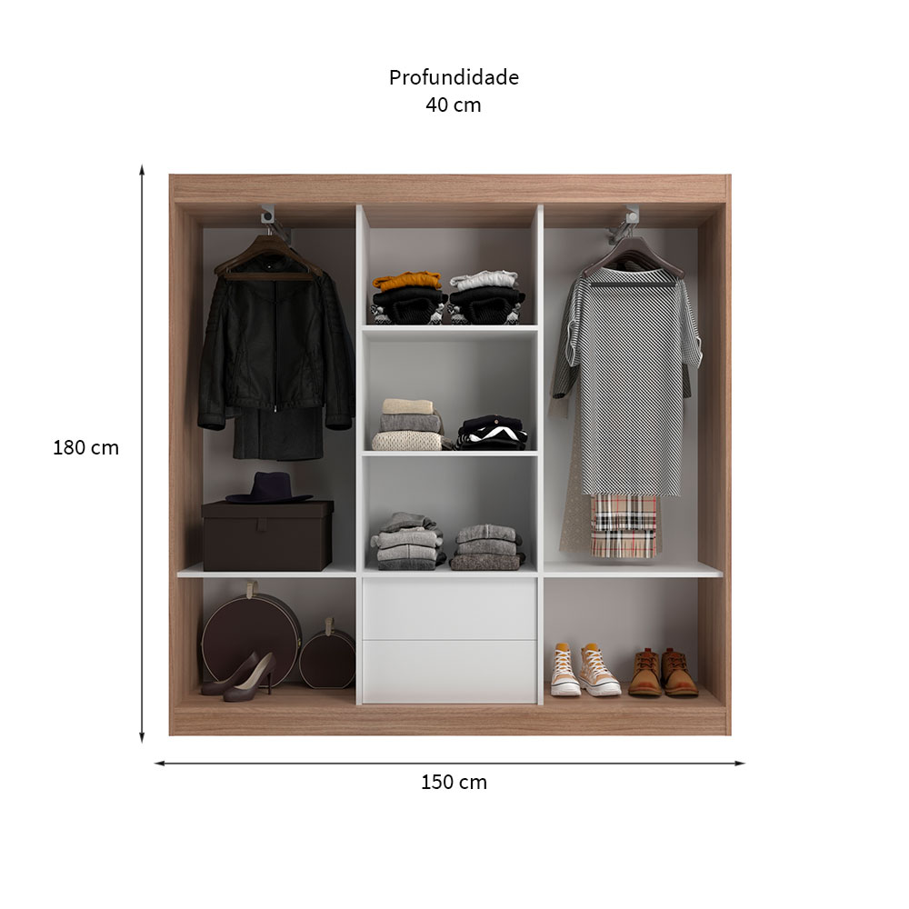 Guarda-Roupa Casal Lisboa 3 Portas 2 Gavetas Branco e Demolição