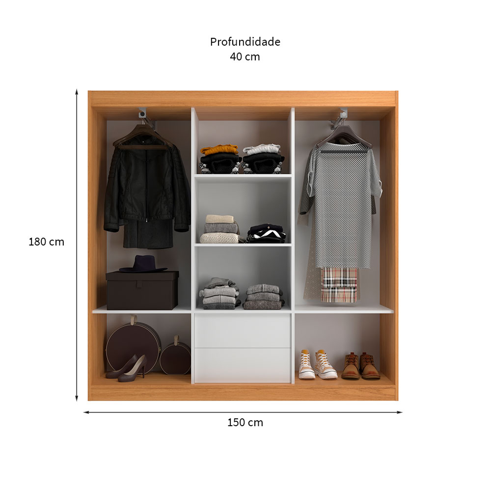 Guarda-Roupa Casal Lisboa 3 Portas 2 Gavetas Cinamomo