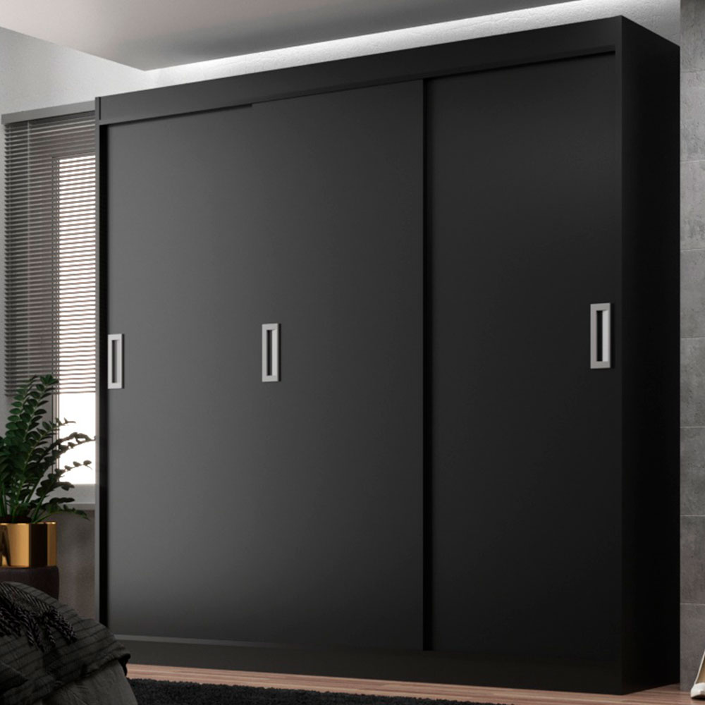 Guarda-Roupa Casal Lisboa 3 Portas 2 Gavetas Preto