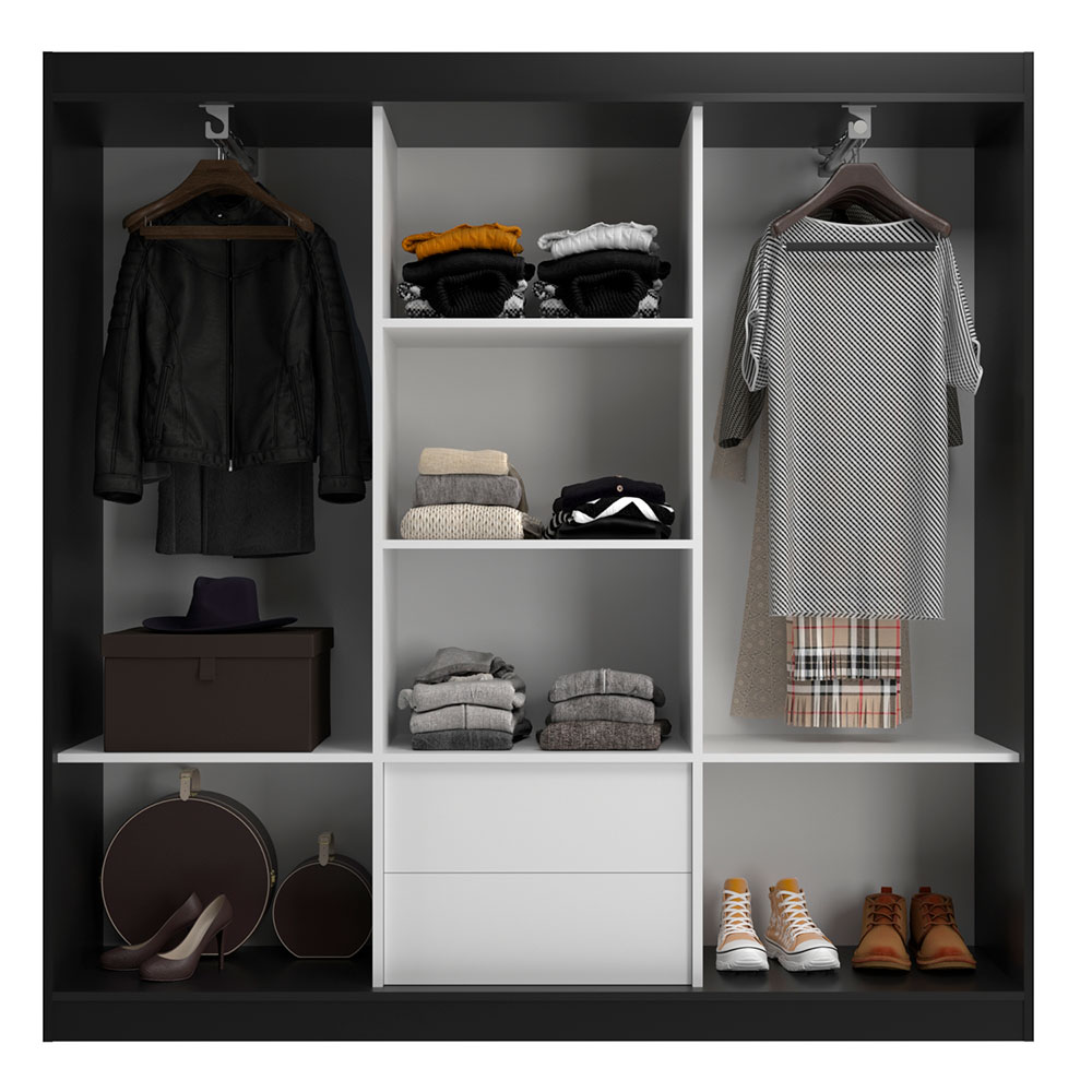 Guarda-Roupa Casal Lisboa 3 Portas 2 Gavetas Preto