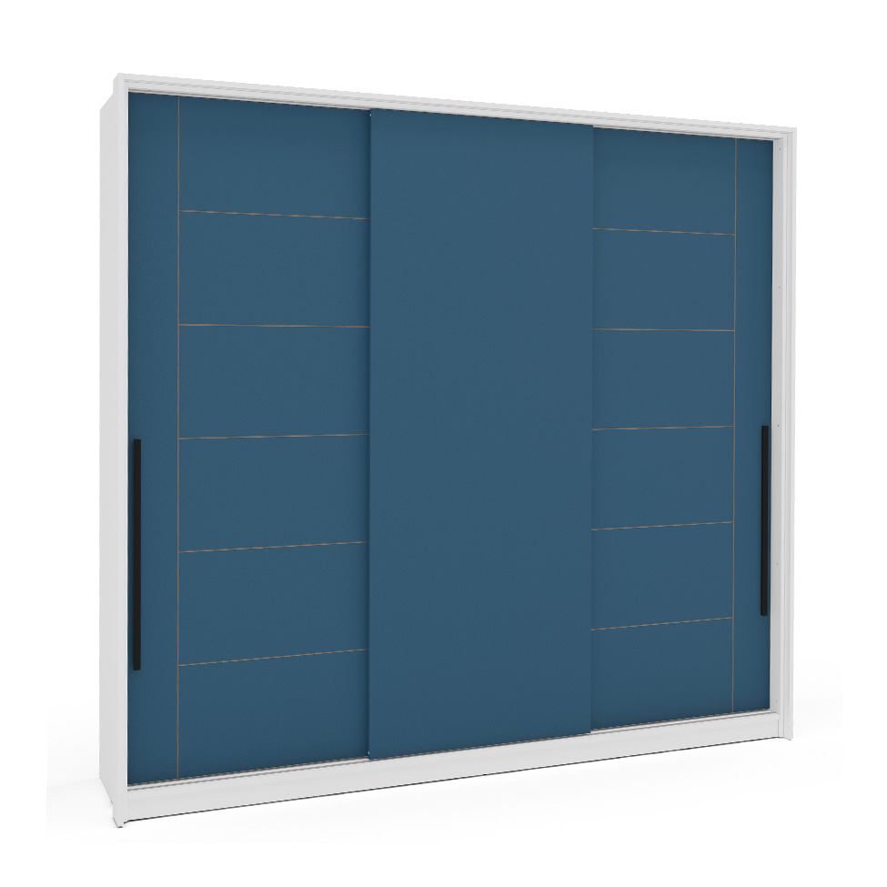 Guarda-Roupa Casal Lisboa 3 Portas 4 Gavetas Branco e Azul