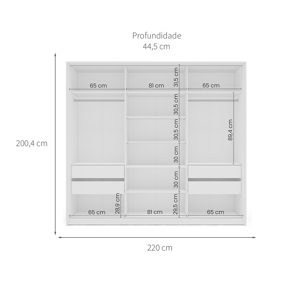 Guarda-Roupa Casal Lisboa 3 Portas 4 Gavetas Branco e Azul