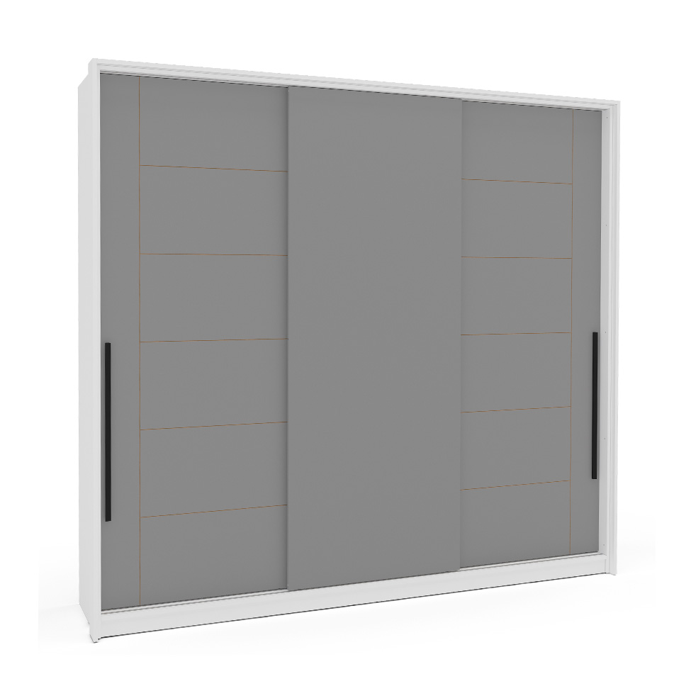 Guarda-Roupa Casal Lisboa 3 Portas 4 Gavetas Branco e Cinza