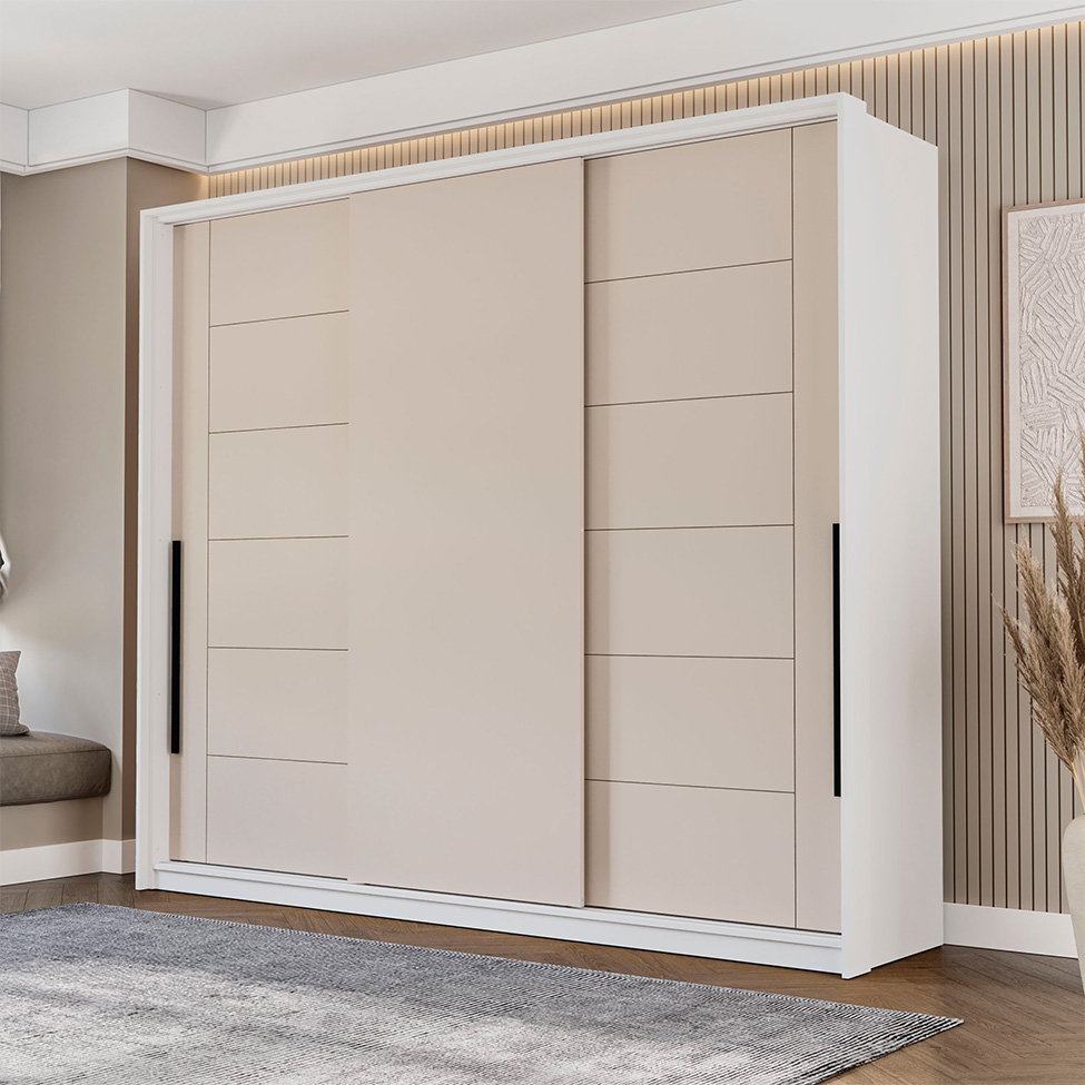 Guarda-Roupa Casal Lisboa 3 Portas 4 Gavetas Branco e Creme