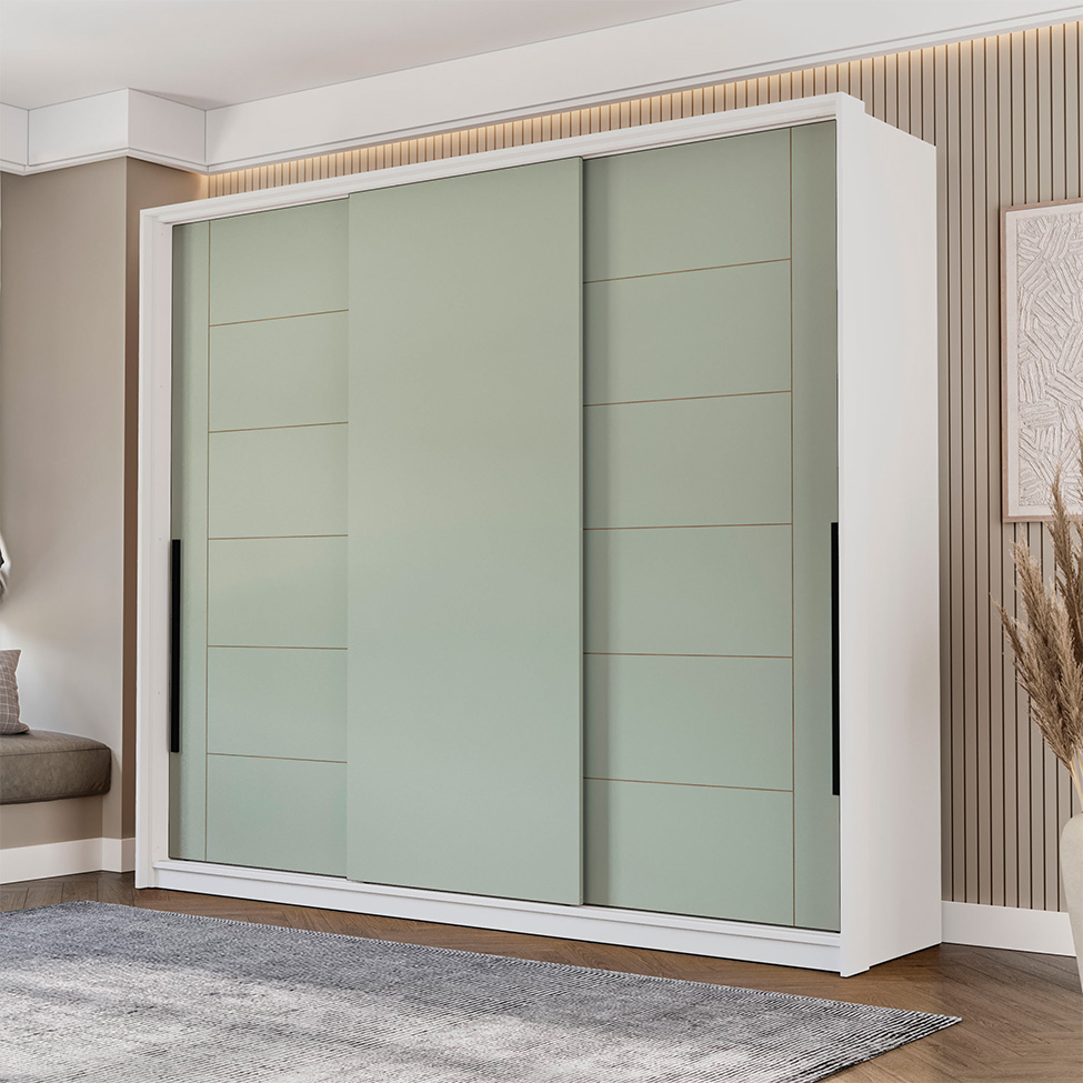 Guarda-Roupa Casal Lisboa 3 Portas 4 Gavetas Branco e Verde