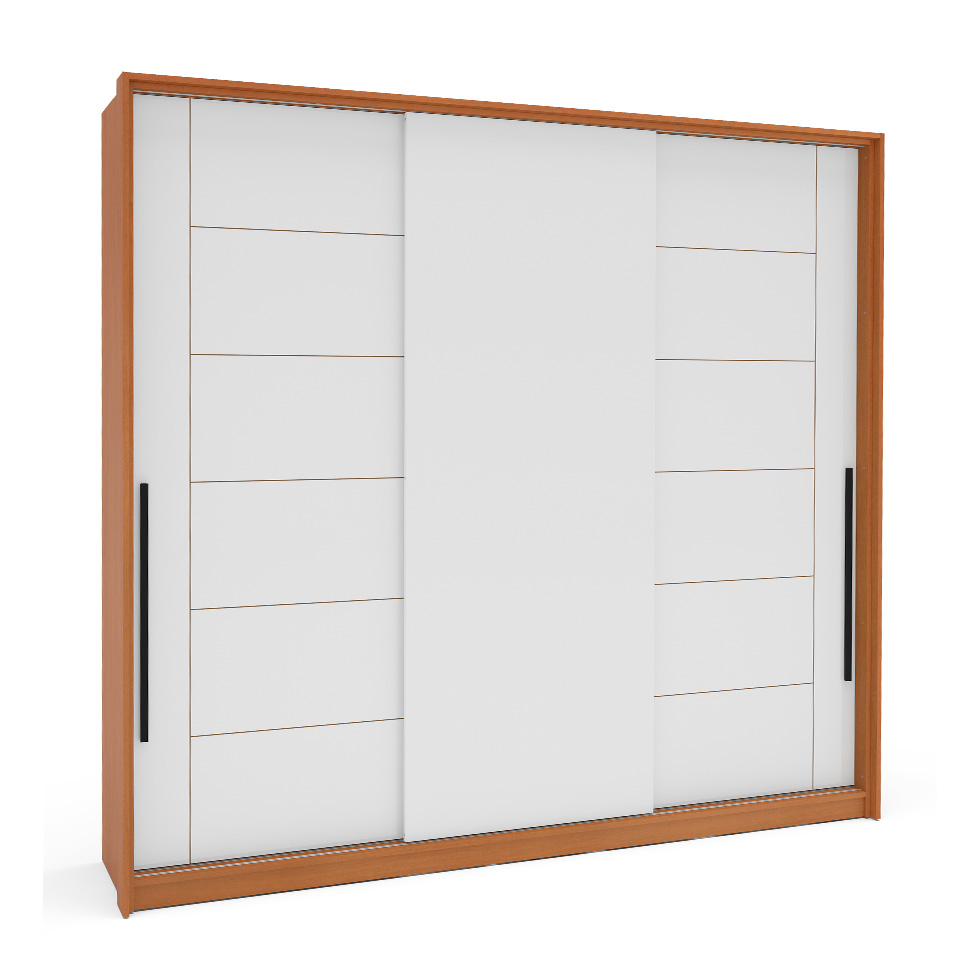 Guarda-Roupa Casal Lisboa 3 Portas 4 Gavetas Freijó e Branco