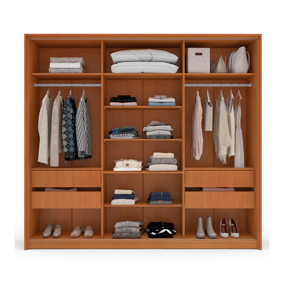 Guarda-Roupa Casal Lisboa 3 Portas 4 Gavetas Freijó e Branco
