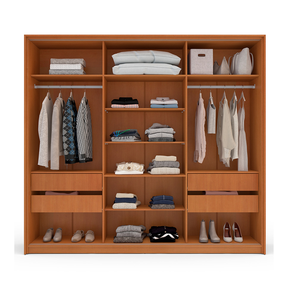 Guarda-Roupa Casal Lisboa 3 Portas 4 Gavetas Freijó e Creme