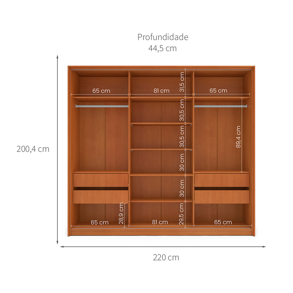 Guarda-Roupa Casal Lisboa 3 Portas 4 Gavetas Freijó e Creme