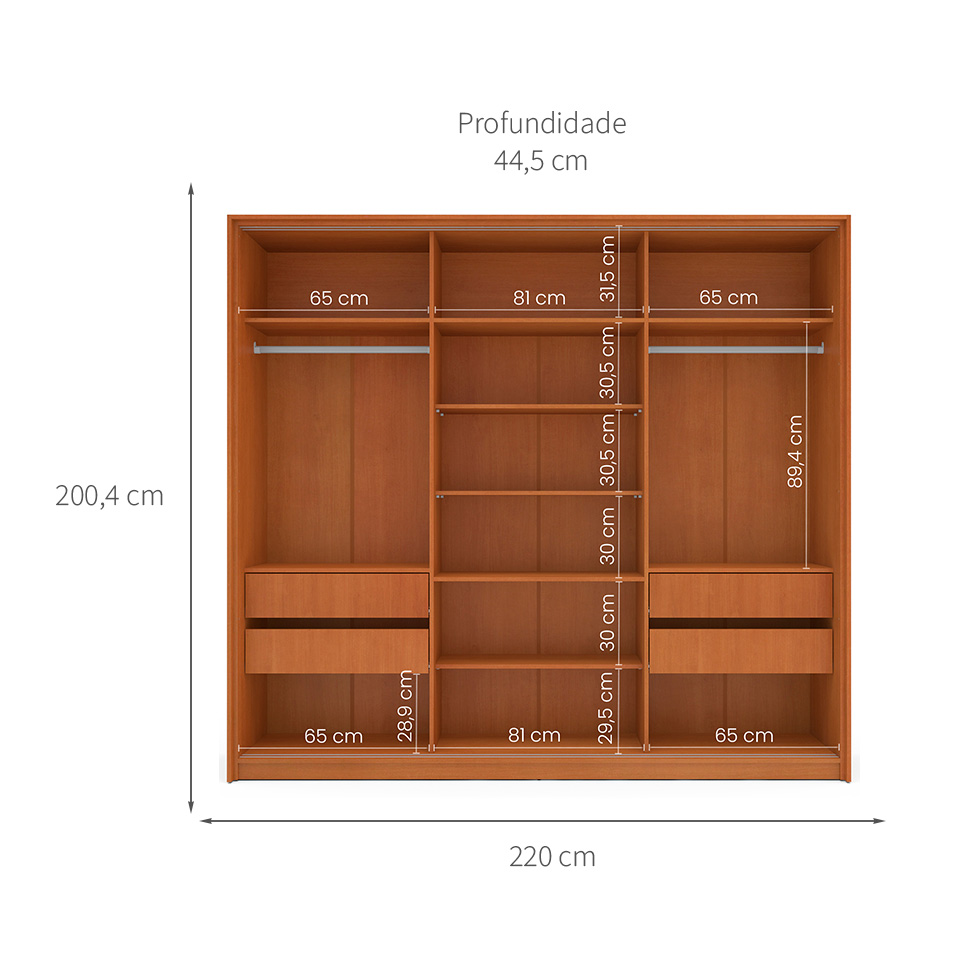 Guarda-Roupa Casal Lisboa 3 Portas 4 Gavetas Freijó e Verde