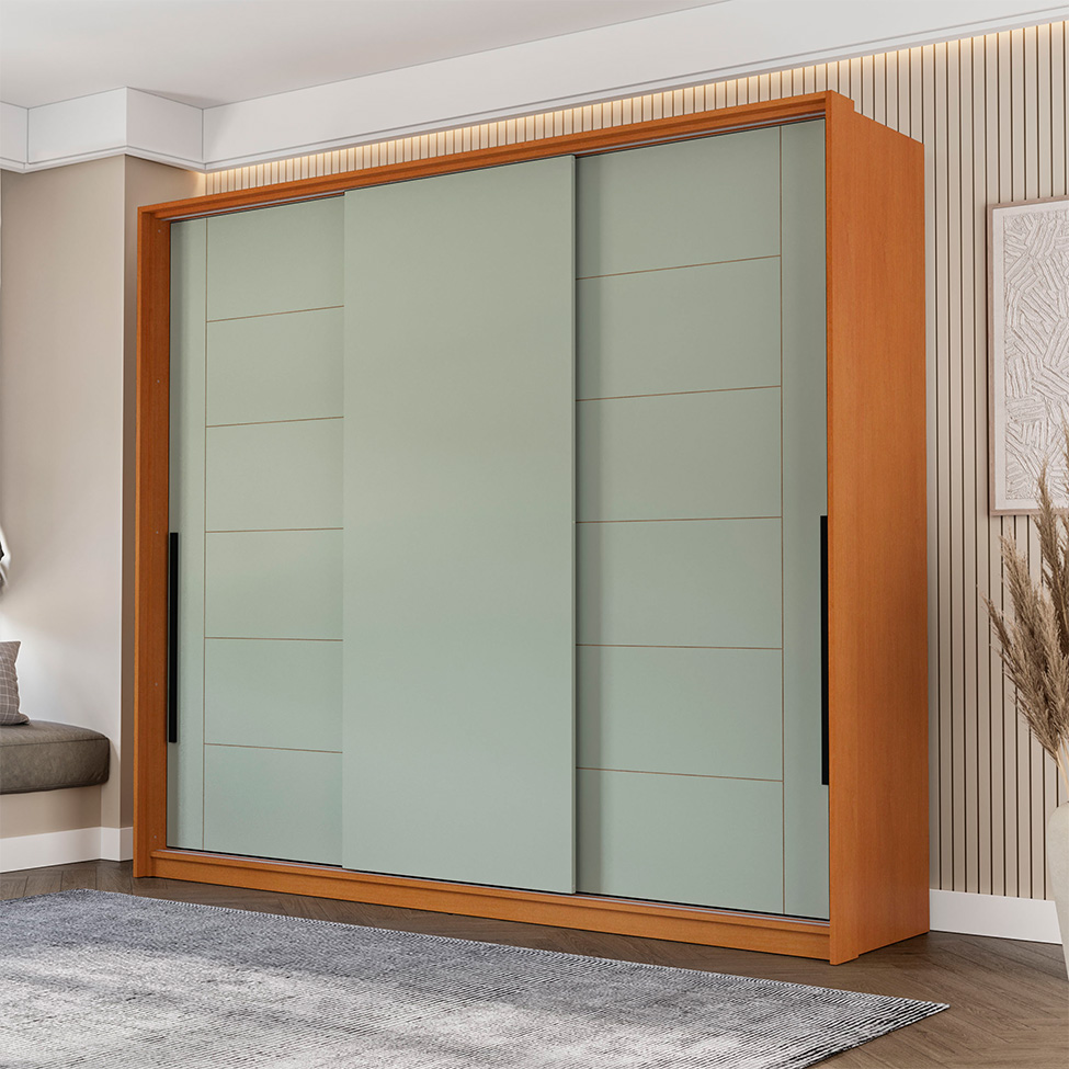Guarda-Roupa Casal Lisboa 3 Portas 4 Gavetas Freijó e Verde