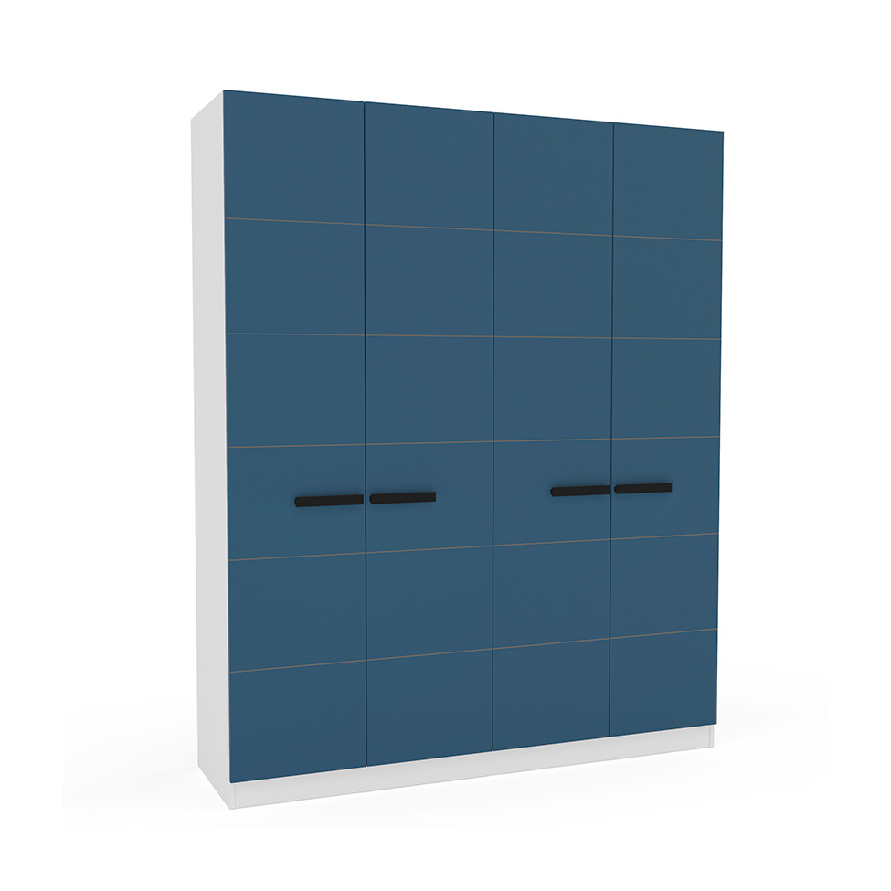 Guarda-Roupa Casal Lisboa 4 Portas 4 Gavetas Branco e Azul