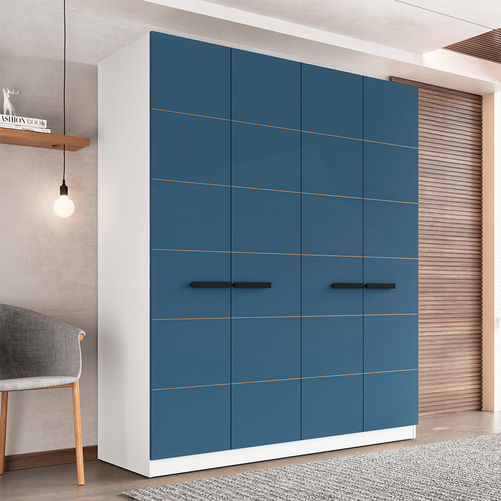 Guarda-Roupa Casal Lisboa 4 Portas 4 Gavetas Branco e Azul