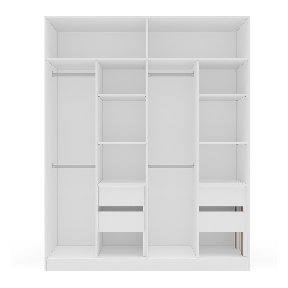 Guarda-Roupa Casal Lisboa 4 Portas 4 Gavetas Branco e Cinza
