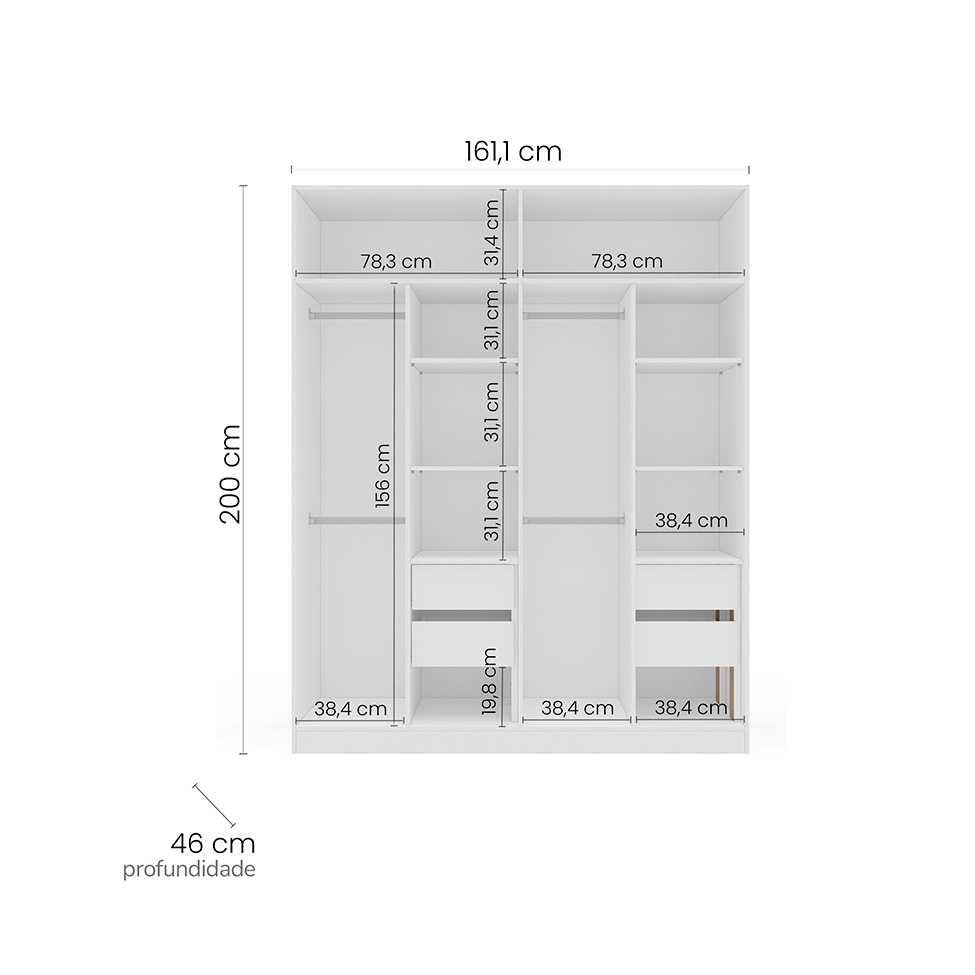 Guarda-Roupa Casal Lisboa 4 Portas 4 Gavetas Branco e Creme