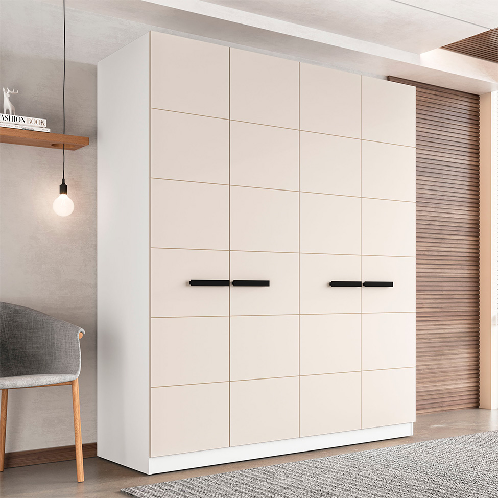 Guarda-Roupa Casal Lisboa 4 Portas 4 Gavetas Branco e Creme