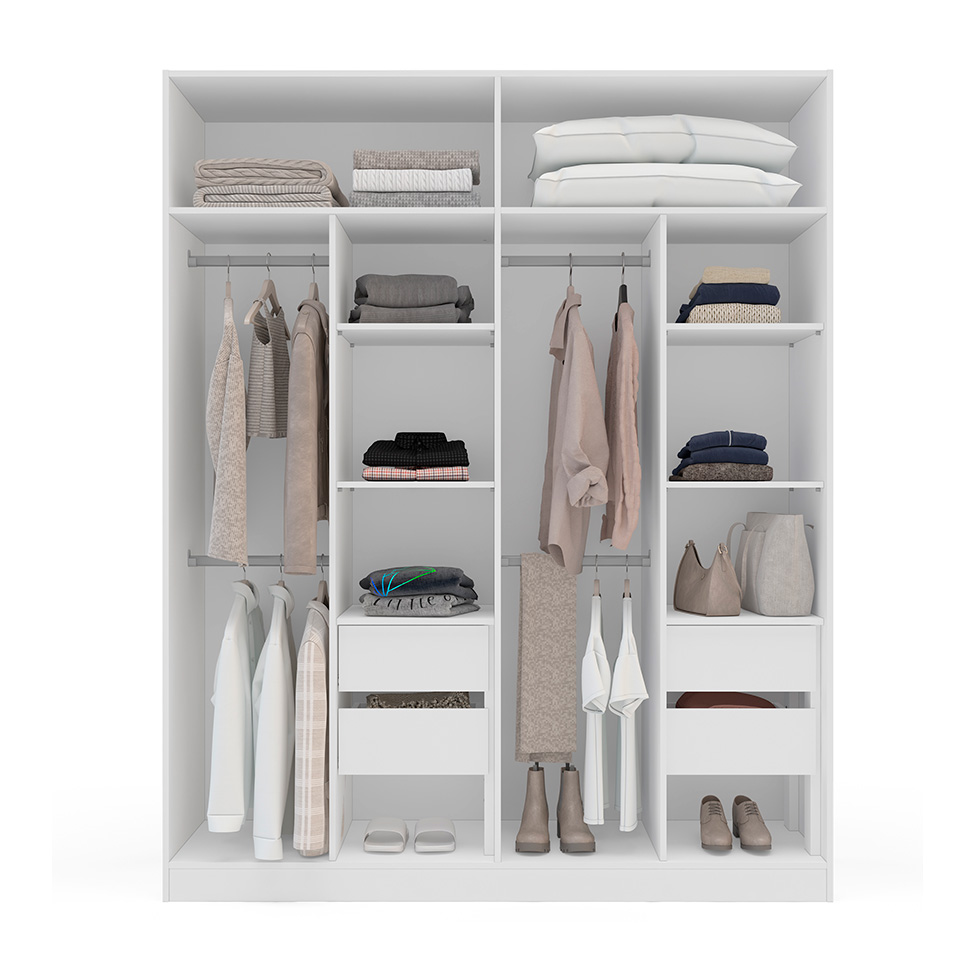 Guarda-Roupa Casal Lisboa 4 Portas 4 Gavetas Branco e Verde