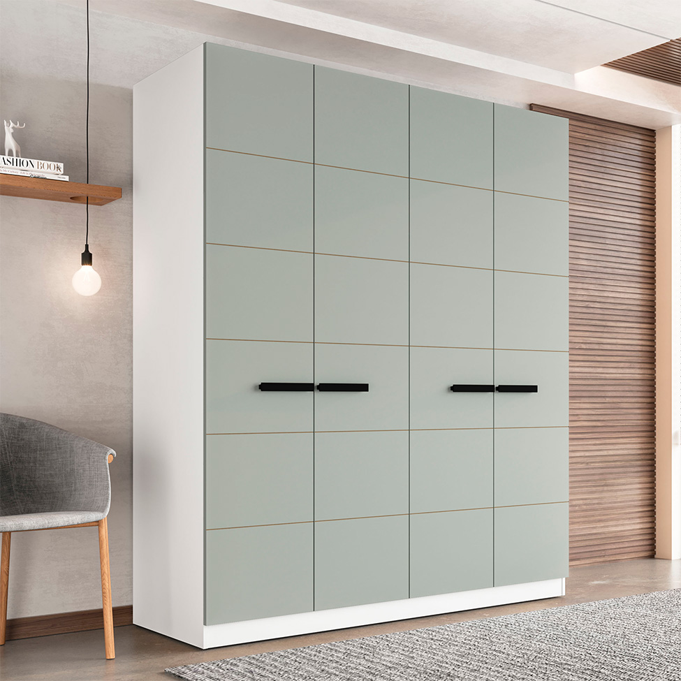 Guarda-Roupa Casal Lisboa 4 Portas 4 Gavetas Branco e Verde
