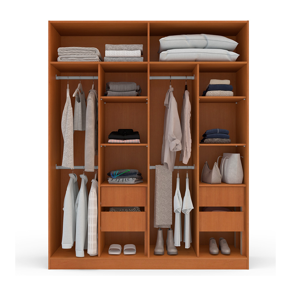 Guarda-Roupa Casal Lisboa 4 Portas 4 Gavetas Freijó e Branco