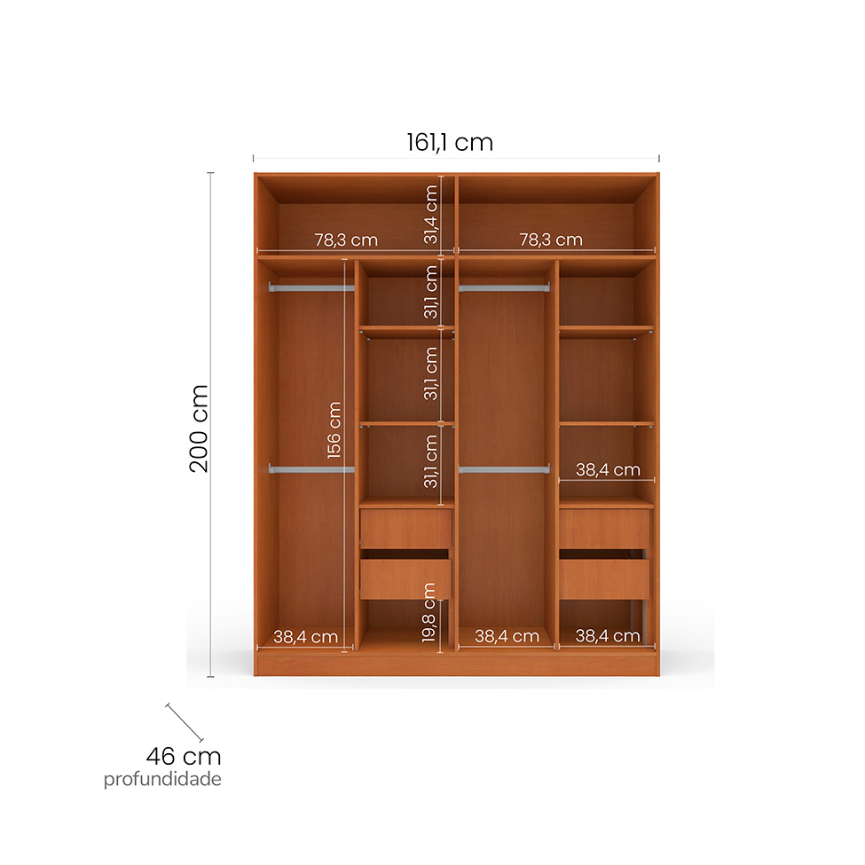 Guarda-Roupa Casal Lisboa 4 Portas 4 Gavetas Freijó e Branco