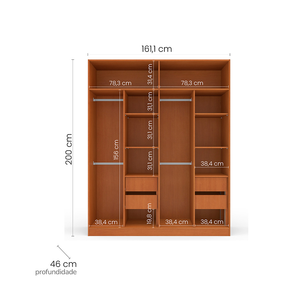 Guarda-Roupa Casal Lisboa 4 Portas 4 Gavetas Freijó e Creme