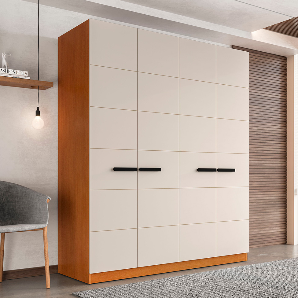 Guarda-Roupa Casal Lisboa 4 Portas 4 Gavetas Freijó e Creme
