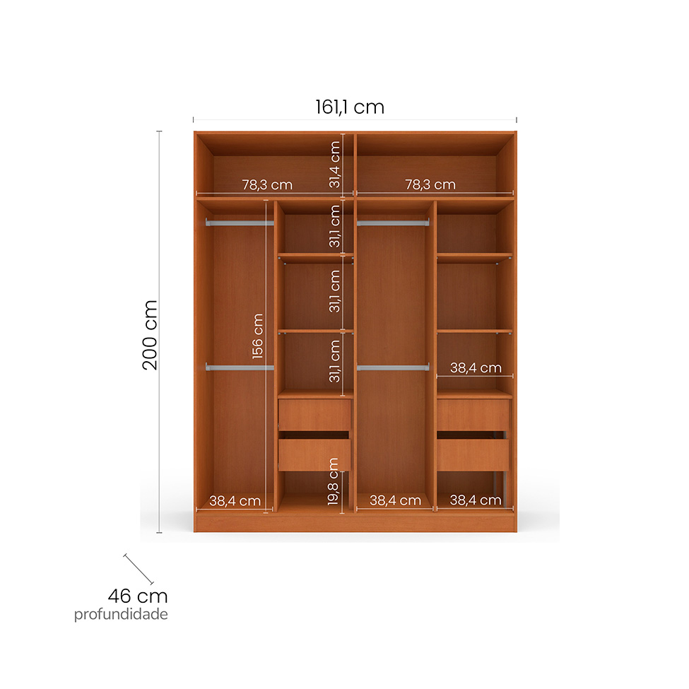 Guarda-Roupa Casal Lisboa 4 Portas 4 Gavetas Freijó e Verde