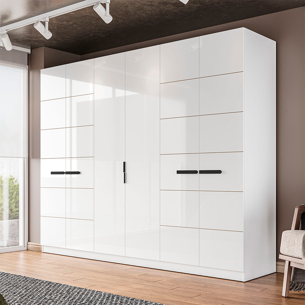 Guarda-Roupa Casal Lisboa 6 Portas 4 Gavetas Branco