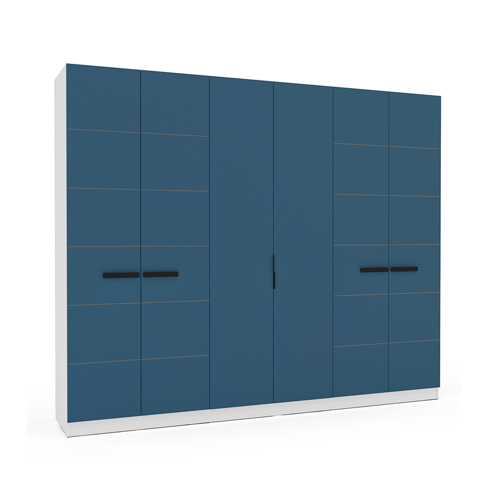 Guarda-Roupa Casal Lisboa 6 Portas 4 Gavetas Branco e Azul