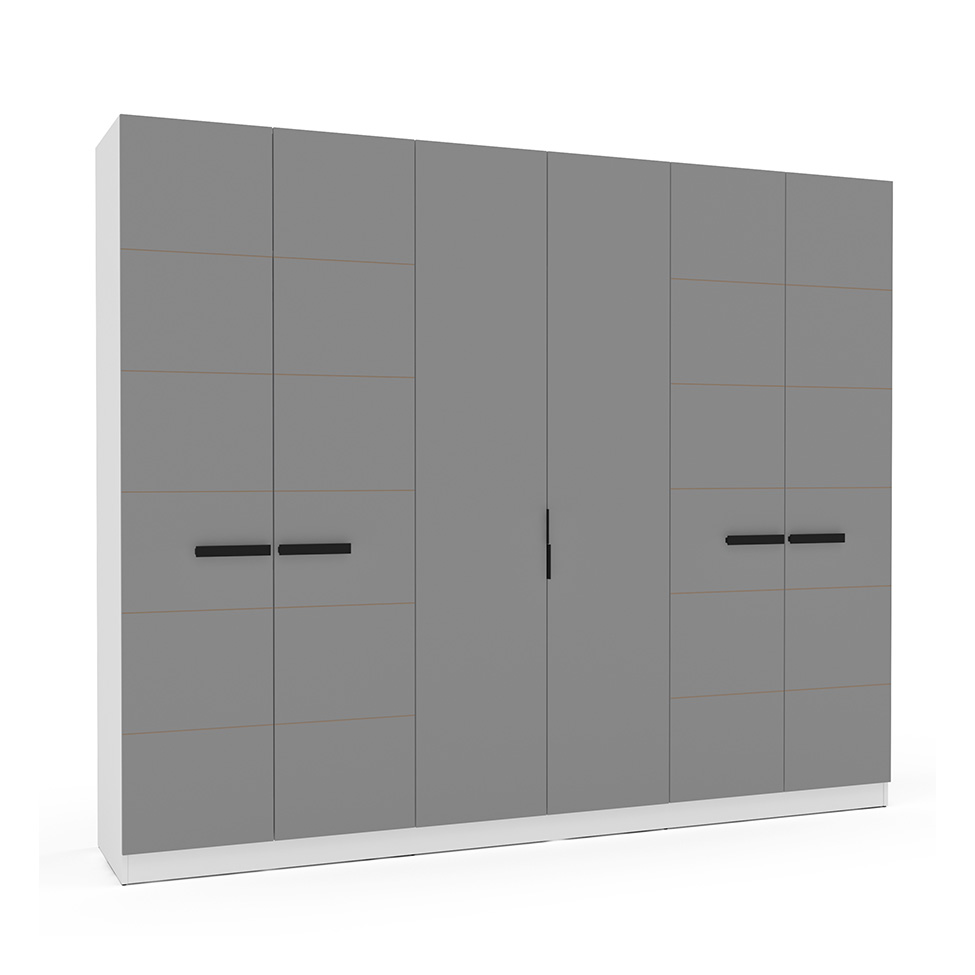 Guarda-Roupa Casal Lisboa 6 Portas 4 Gavetas Branco e Cinza