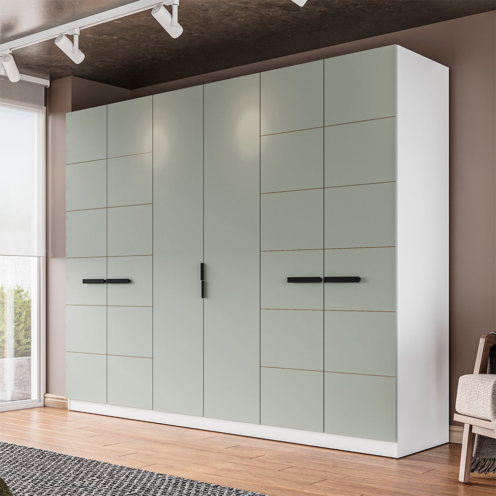 Guarda-Roupa Casal Lisboa 6 Portas 4 Gavetas Branco e Verde
