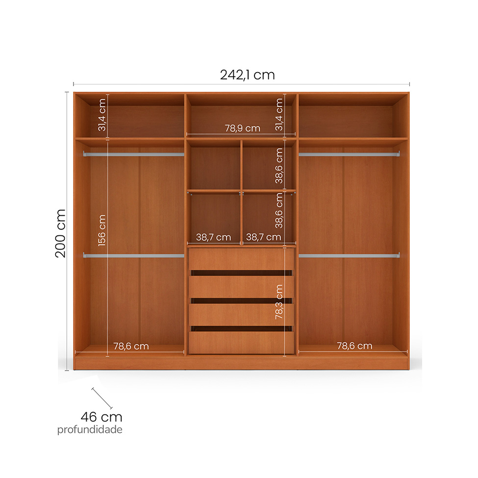 Guarda-Roupa Casal Lisboa 6 Portas 4 Gavetas Freijó e Azul