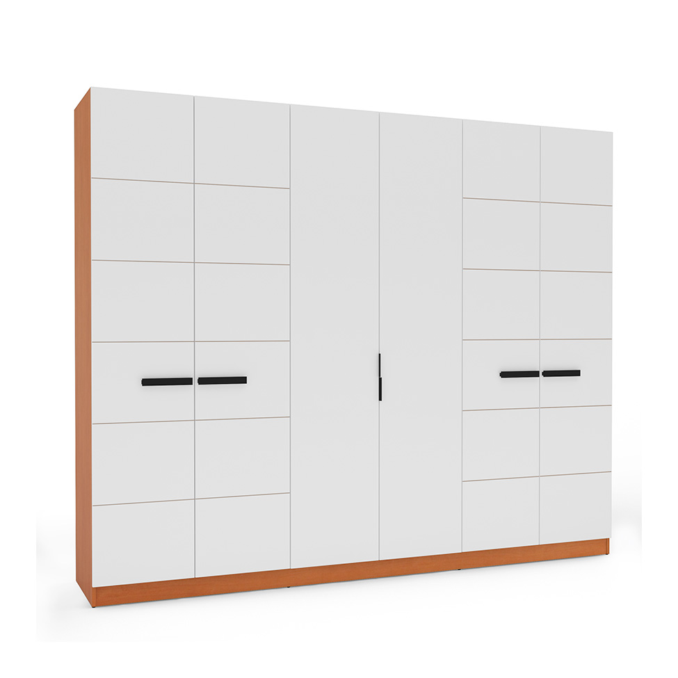 Guarda-Roupa Casal Lisboa 6 Portas 4 Gavetas Freijó e Branco