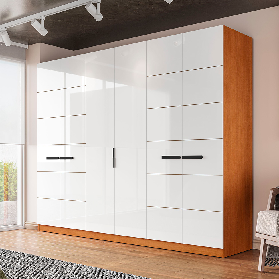 Guarda-Roupa Casal Lisboa 6 Portas 4 Gavetas Freijó e Branco
