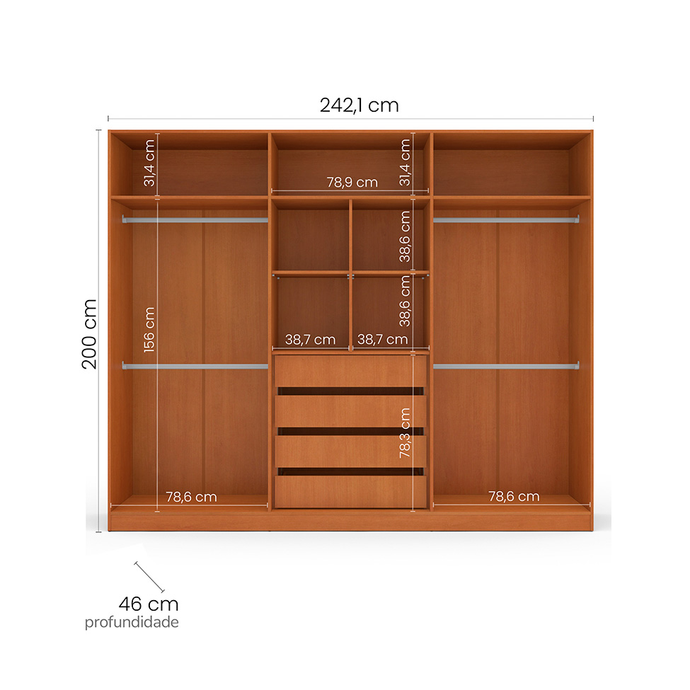 Guarda-Roupa Casal Lisboa 6 Portas 4 Gavetas Freijó e Creme