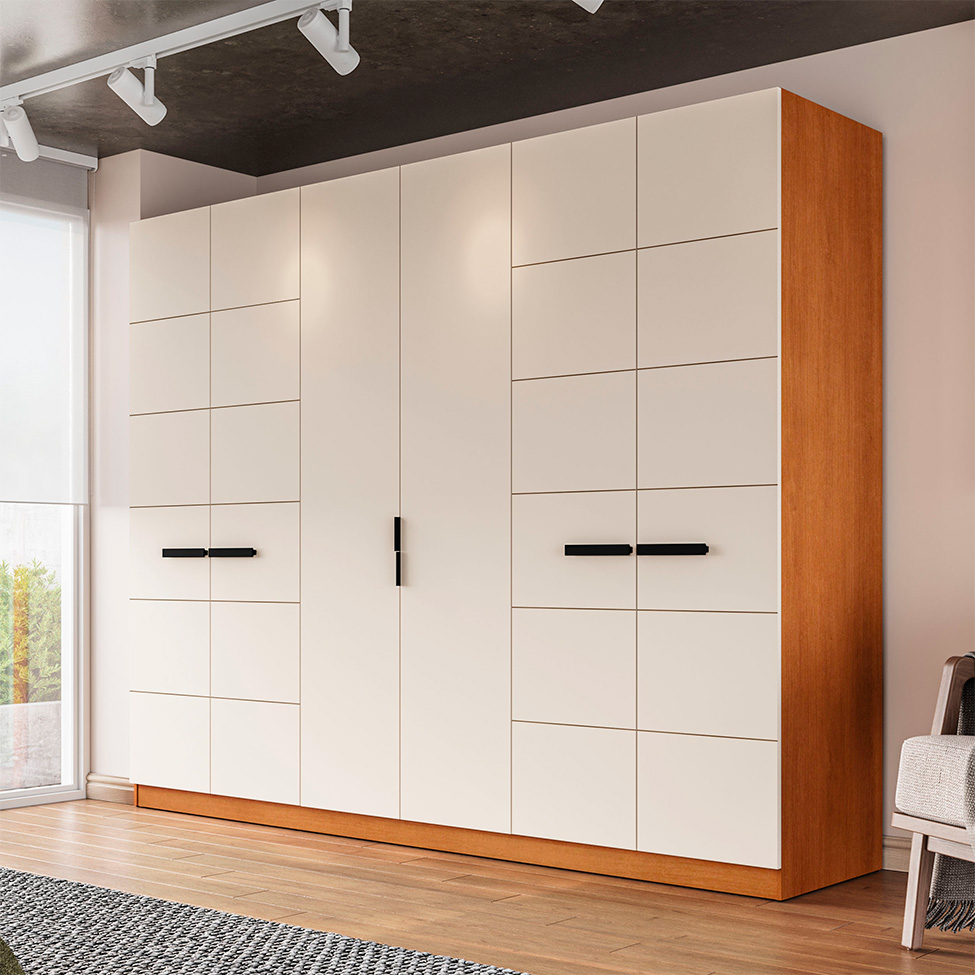 Guarda-Roupa Casal Lisboa 6 Portas 4 Gavetas Freijó e Creme