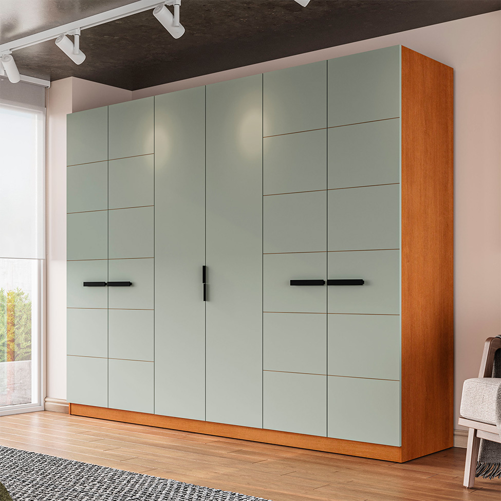 Guarda-Roupa Casal Lisboa 6 Portas 4 Gavetas Freijó e Verde