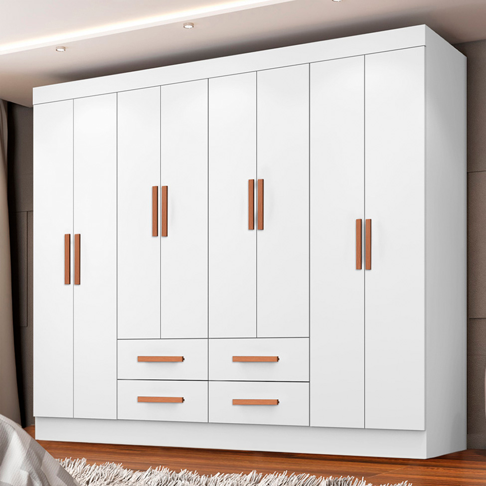 Guarda-Roupa Casal Lite 8 Portas 4 Gavetas Branco