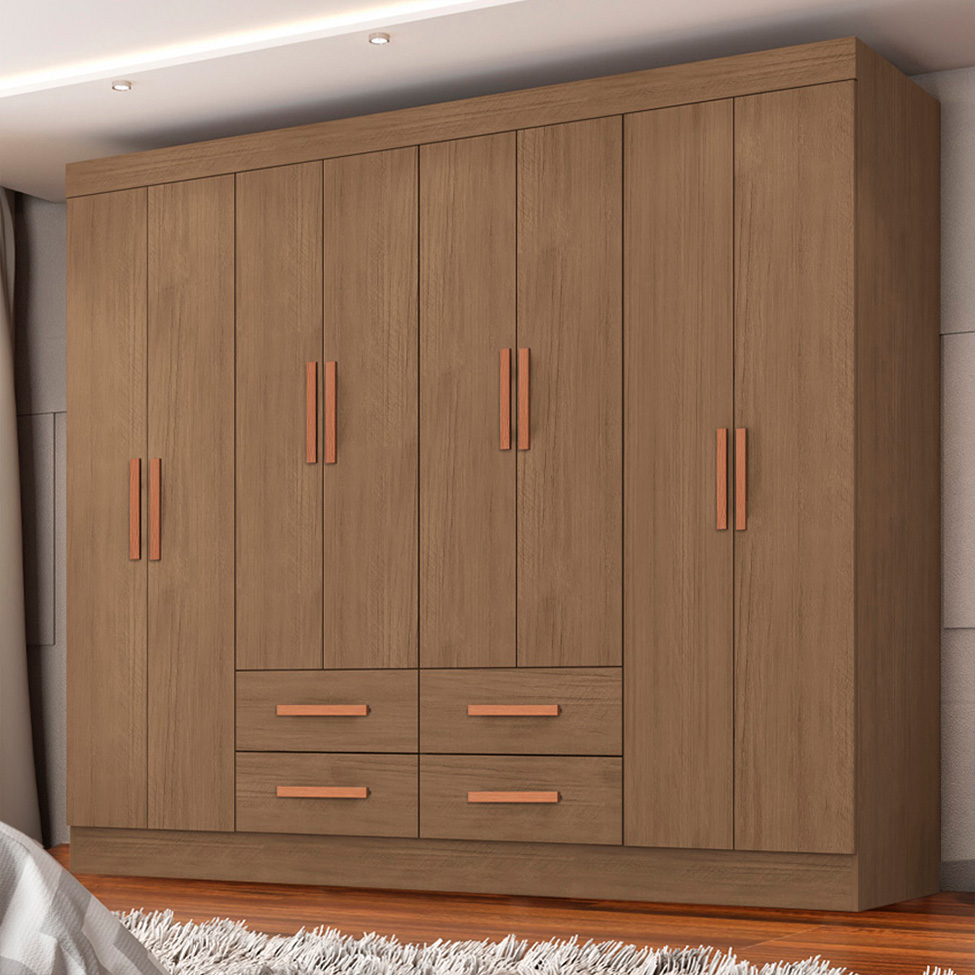 Guarda-Roupa Casal Lite 8 Portas 4 Gavetas Carvalho