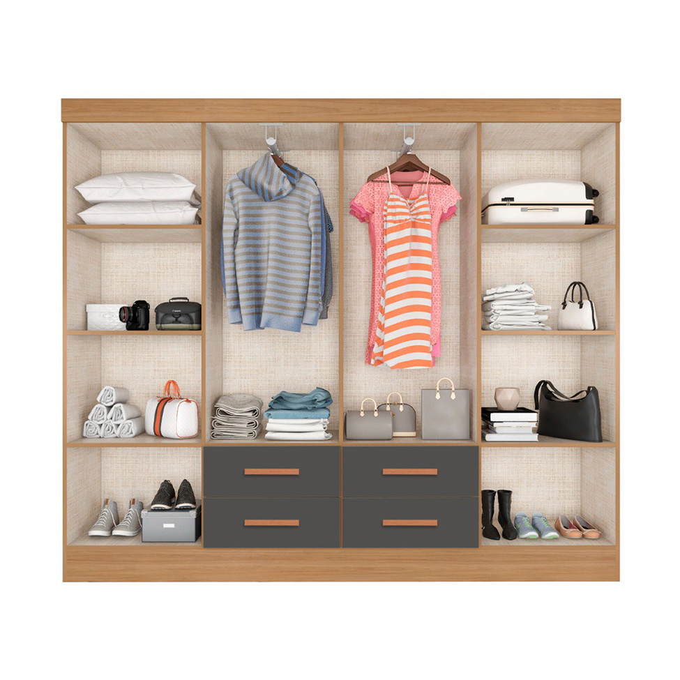 Guarda-Roupa Casal Lite 8 Portas 4 Gavetas Cinza e Nature